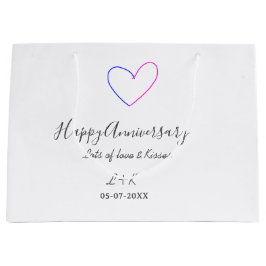 Sacola Para Presentes Grande Happy anniversary pink blue heart name date simple