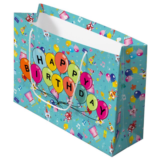 Sacola Para Presentes Grande Happy Birthday Balloons (Frente inclinada)