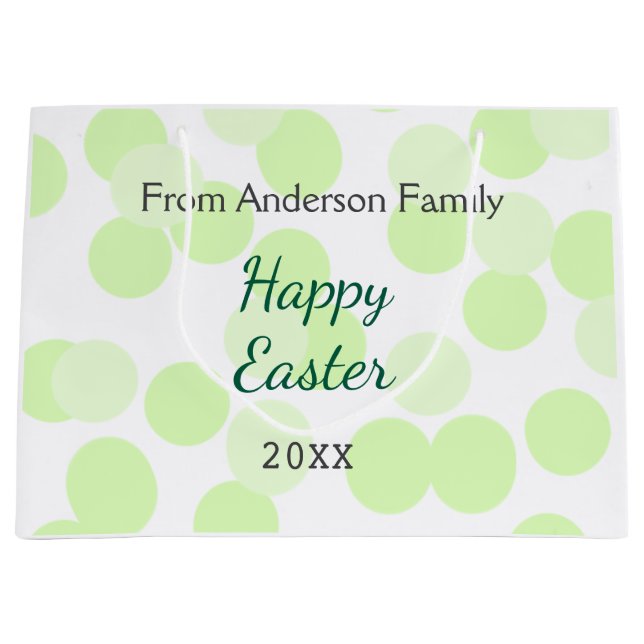 Sacola Para Presentes Grande Happy Easter gray green polka dots family name (Frente)