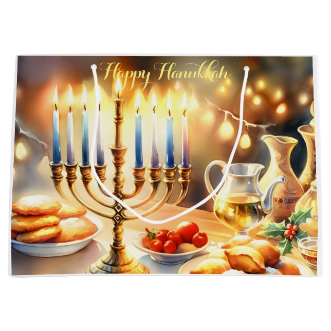 Sacola Para Presentes Grande Happy Hanukkah (Frente)