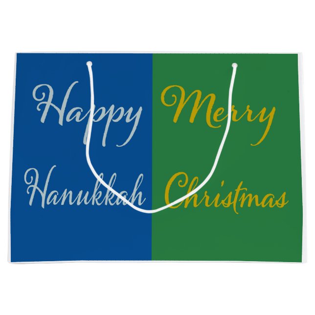 Sacola Para Presentes Grande Happy Hanukkah Merry Christmas Dual Holiday  (Frente)