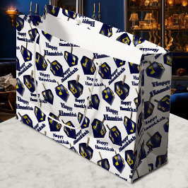 Sacola Para Presentes Grande Happy Hanukkah Spinning Dreidel