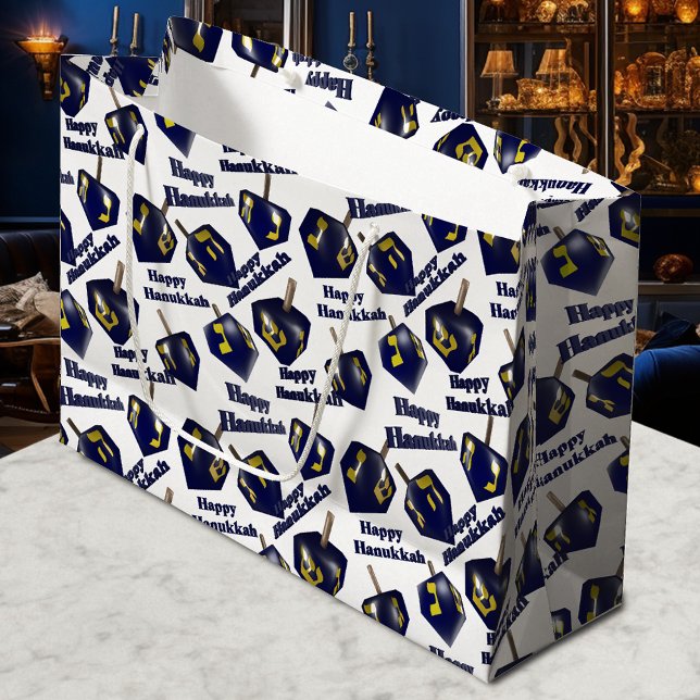 Sacola Para Presentes Grande Happy Hanukkah Spinning Dreidel (Criador carregado)