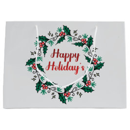 Sacola Para Presentes Grande Happy Holiday's Wreath Gift Bag
