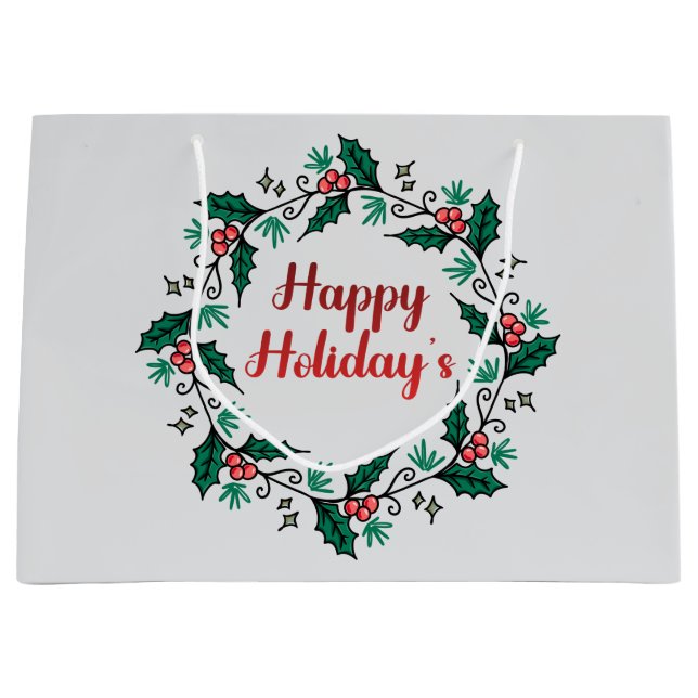 Sacola Para Presentes Grande Happy Holiday's Wreath Gift Bag (Frente)