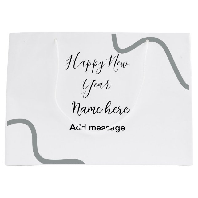 Sacola Para Presentes Grande Happy new year name message gray simple holiday  (Frente)