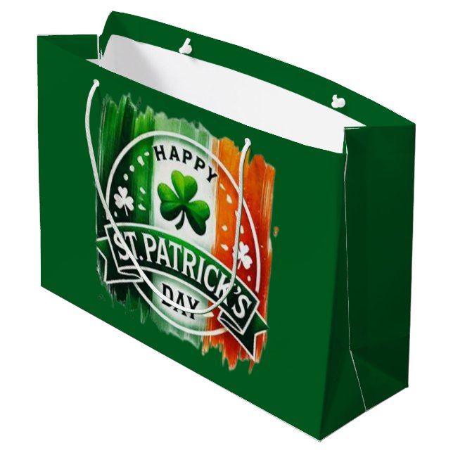 Sacola Para Presentes Grande Happy St. Patty's Day (Verso inclinado)