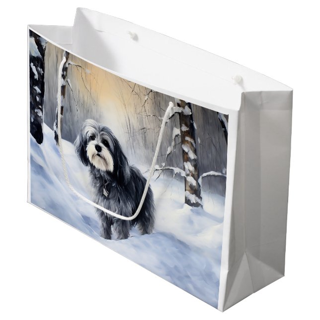 Sacola Para Presentes Grande Havanese Deixe Nevar Natal (Frente inclinada)