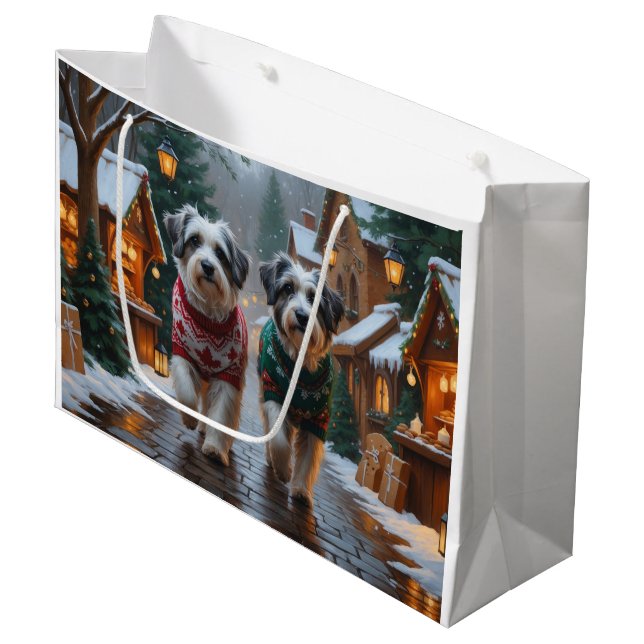 Sacola Para Presentes Grande Havanese Dogs Christmas Snow Holiday  (Frente inclinada)