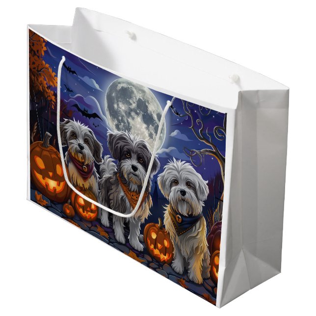 Sacola Para Presentes Grande Havanese Halloween Spooky (Frente inclinada)