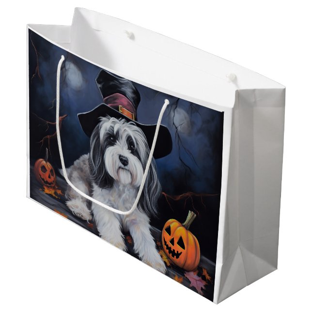 Sacola Para Presentes Grande Havanese Pumpkins Halloween Scary (Frente inclinada)
