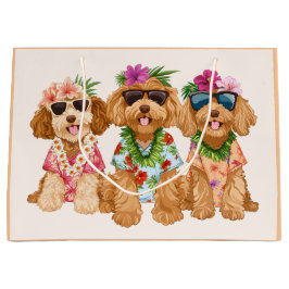 Sacola Para Presentes Grande Hawaiian Goldendoodle Dogs Flower Lei
