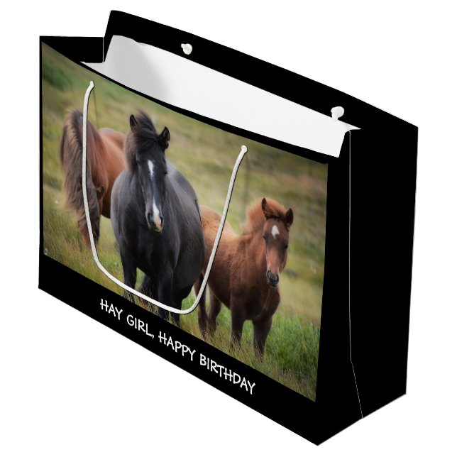 Sacola Para Presentes Grande Hay Girl Happy Birthday Horse Large Gift Bag (Frente inclinada)
