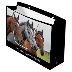 Sacola Para Presentes Grande Hay Girl Happy Birthday Horse Large Gift Bag