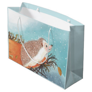 Sacola Para Presentes Grande Hedgehog e primeiros flocos de neve