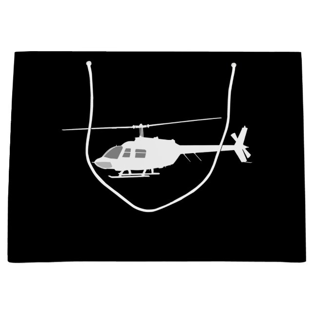 Sacola Para Presentes Grande Helicóptero Chopper Silhouette Voando Preto (Frente)