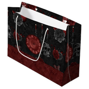 Sacola Para Presentes Grande Henna Zodiac Magic Rosas do crânio vermelho Po