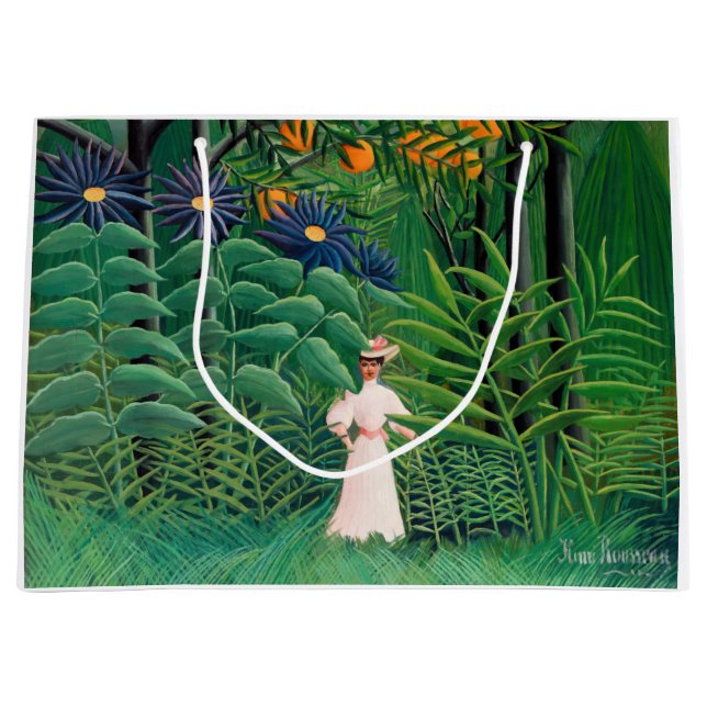 Sacola Para Presentes Grande Henri Rousseau - Mulher caminhando em uma Floresta (Frente)