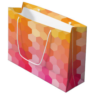 Sacola Para Presentes Grande Hexágono Geométrico forma amarelo-rosa