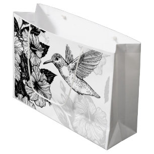Sacola Para Presentes Grande Hibiscus e beija-flor