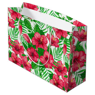 Sacola Para Presentes Grande Hibiscus e palmeiras