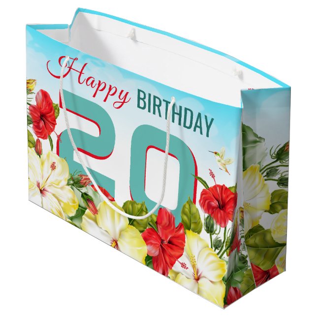 Sacola Para Presentes Grande Hibiscus Hawaiian Tropical Personalizada Aniversár (Verso inclinado)