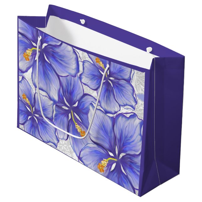 Sacola Para Presentes Grande Hibiscus & lace BLUE (Frente inclinada)