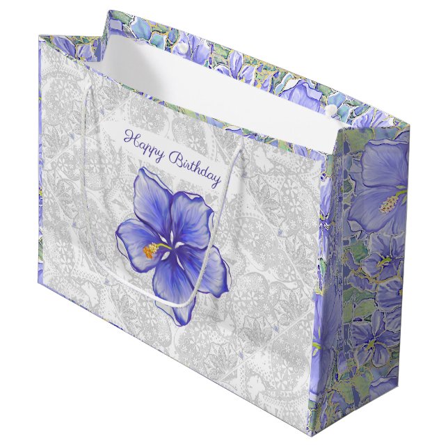 Sacola Para Presentes Grande Hibiscus & lace BLUE (Frente inclinada)