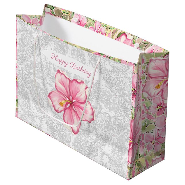 Sacola Para Presentes Grande Hibiscus & Lace PINK (Frente inclinada)