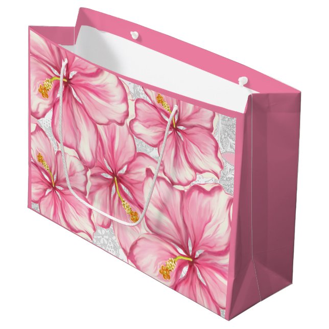 Sacola Para Presentes Grande Hibiscus & Lace PINK (Frente inclinada)