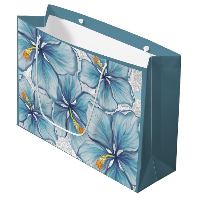 Sacola Para Presentes Grande Hibiscus & lace TURQUOISE (Frente inclinada)