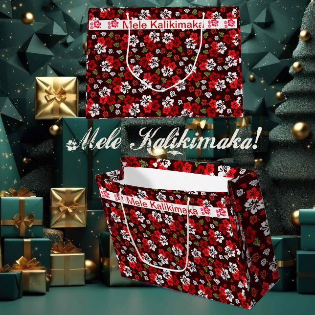 Sacola Para Presentes Grande Hibiscus Large Gift Bag no Natal Havaiano (Mele Kalikimaka Gift Bag)