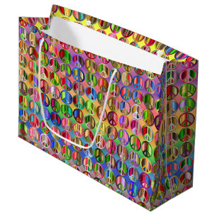 Sacola Para Presentes Grande Hippie Peace Colorful