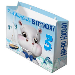 Sacola Para Presentes Grande Hippo Blue Boy Birthday