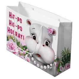 Sacola Para Presentes Grande Hippo Pink Floral Girl Birday