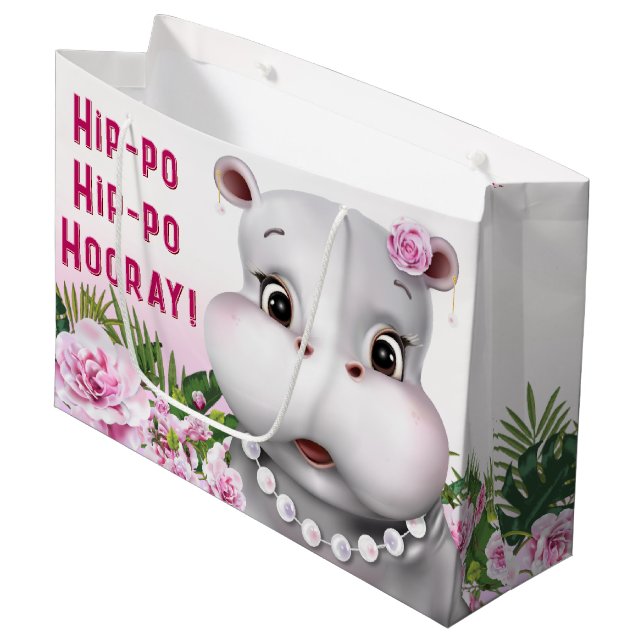Sacola Para Presentes Grande Hippo Pink Floral Girl Birday (Frente inclinada)