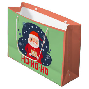 Sacola Para Presentes Grande Ho Ho Cores bonitinhas Retrô moderno verde de Nata