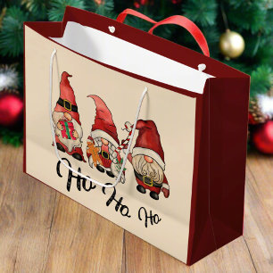 Sacola Para Presentes Grande Ho Ho Ho! Gnomos Engraçados Natal Nórdico Vermelho