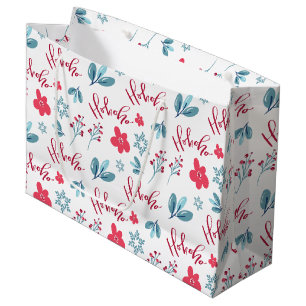 Sacola Para Presentes Grande Ho Ho Ho Natal Feriado Floral Bag