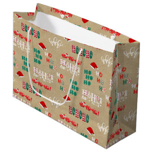 Sacola Para Presentes Grande Ho Ho Vintage Brown Kraft no Natal