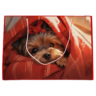 Sacola Para Presentes Grande Holiday Yorkshire Terrier
