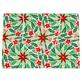 Sacola Para Presentes Grande Holly e Poinsettia Padrão de Férias Botânicas