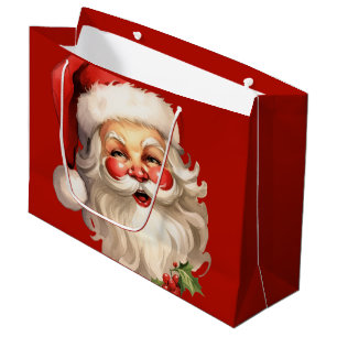 Sacola Para Presentes Grande Holly Jolly Santa Claus Retro Natal