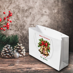 Sacola Para Presentes Grande Holly Sai e Berries Dourados Belts Feliz Natal