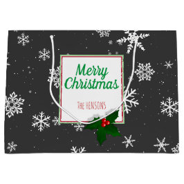 Sacola Para Presentes Grande Holly Tree Berry Cinza Flocos de Neve Natal Person