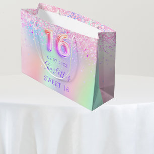 Sacola Para Presentes Grande Holograma roxo cor-de-rosa Doce 16