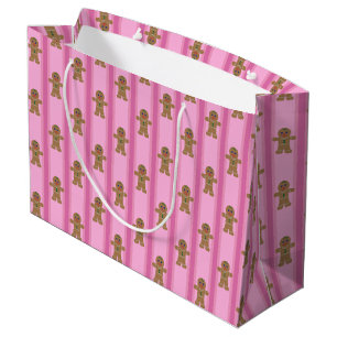 Sacola Para Presentes Grande Homem de Pão de Gengibre Rosa Divertido e Chique