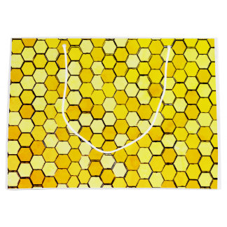 Sacola Para Presentes Grande Honeycomb Bee Themed