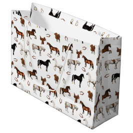 Sacola Para Presentes Grande Horses Watercolor Horseshoe Horse Saddles