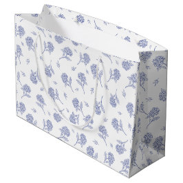 Sacola Para Presentes Grande Hortênsia Azul e Branco Padrão Toile Botânico